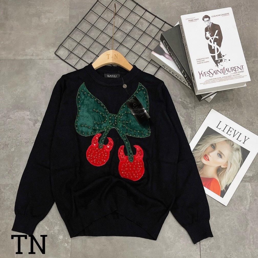 Women Round Neck Long Sleeves Sweater With Rhinestone Size Small